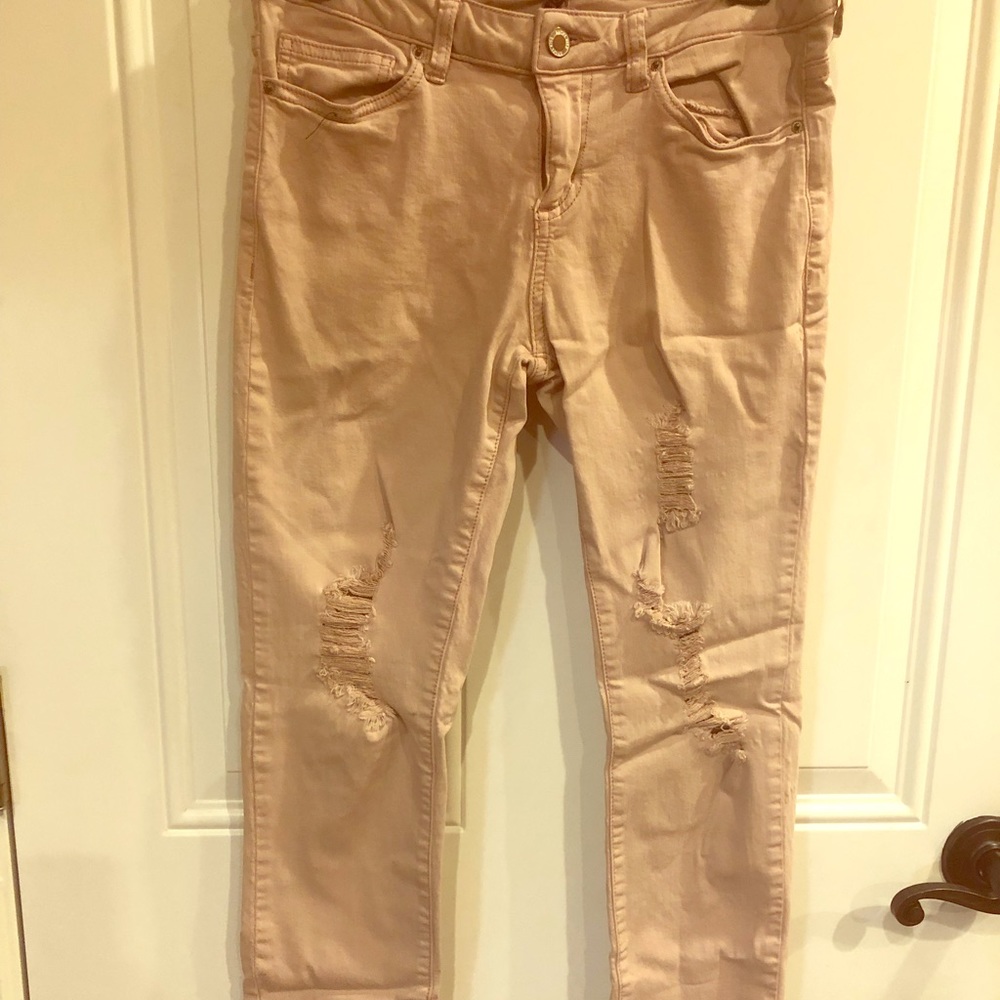 Cute Rose Pink Ripped Jeans